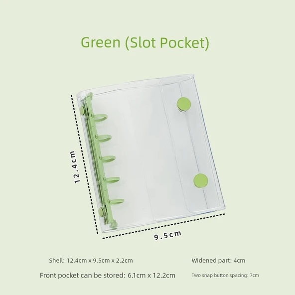 5 Delikli PVC Mini Gevşek Klasör - Yeşil (Geliştirilmiş Yırtma Cebi)