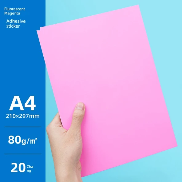 A4 Etiket Yazıcı Kağıdı - A4/20 Floresan Magenta Yapışkanlı Beyaz Torba