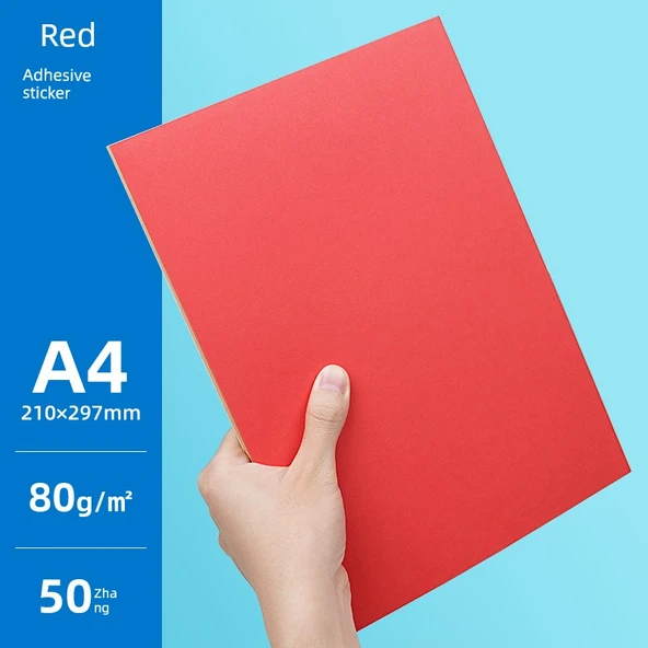 A4 Etiket Yazıcı Kağıdı - A4/50 Renkli Yapışkanlı Kırmızı