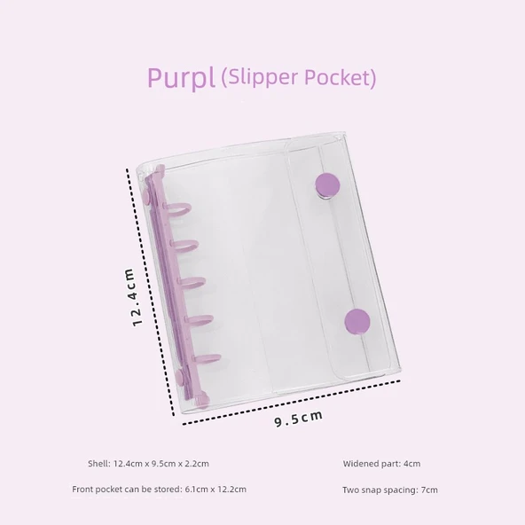 5 Delikli PVC Mini Gevşek Klasör - Mor (Geliştirilmiş Yırtma Cebi)