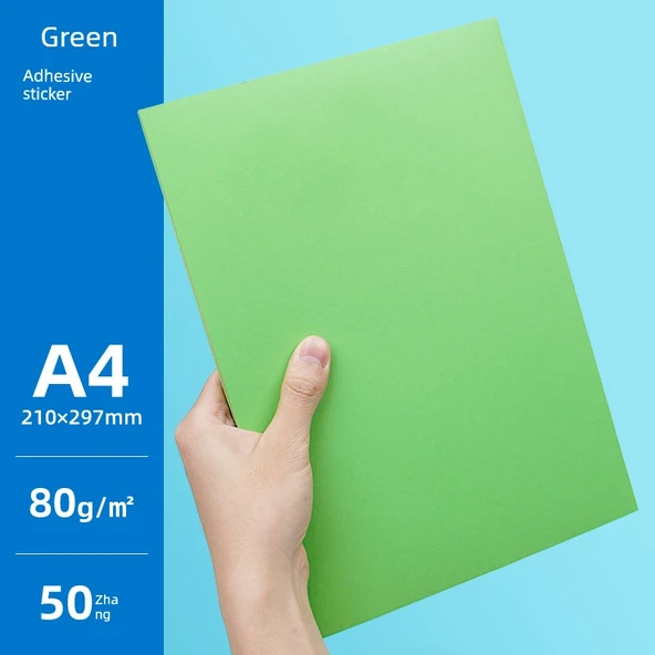 A4 Etiket Yazıcı Kağıdı - A4/50 Renkli Yapışkanlı Yeşil