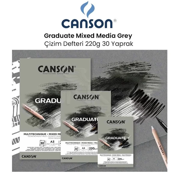 Canson Graduate Mixed Media Grey Çizim Defteri 220g 30 Yaprak ürün görseli