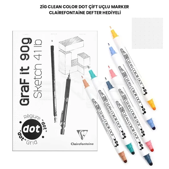 Zig Clean Color Dot Çift Uçlu Marker Clairefontaine Defter Hediyeli ürün görseli