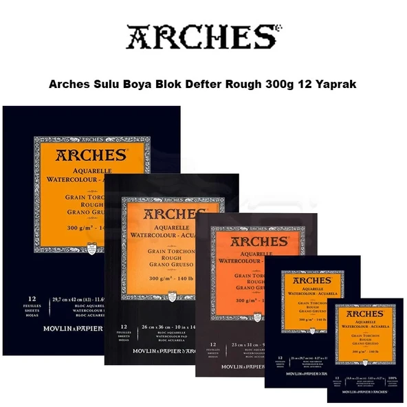 Arches Sulu Boya Blok Defter Rough 300g 12 Yaprak ürün görseli