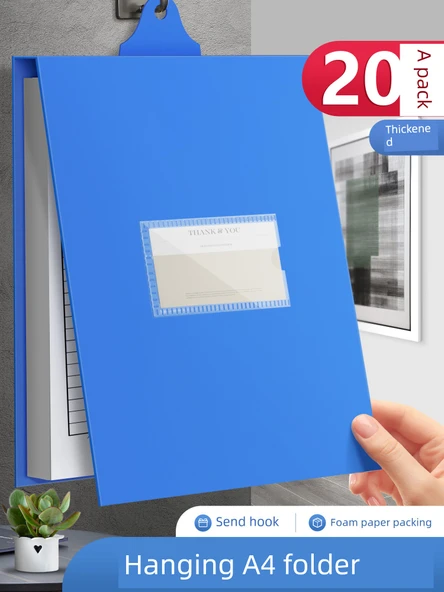 A4 Duvara Asılan Dosya Klasörü - Mavi - 10 Paket Yapıştırıcı ve Kanca ile - 4