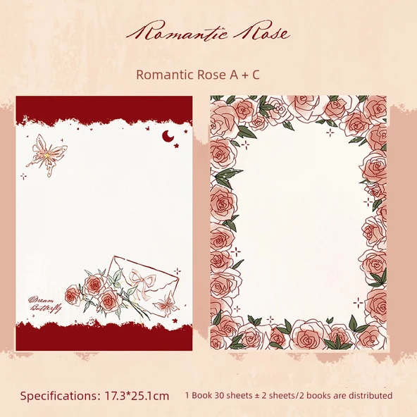 Romantik Gül Yazı Defteri - Romantik Gül A + C (2 adet)