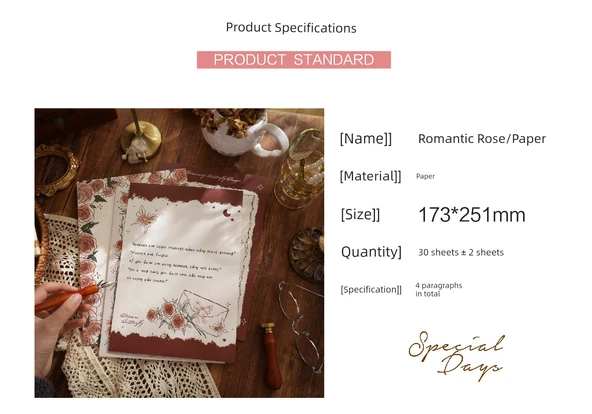 Romantik Gül Yazı Defteri - Romantik Gül A - 8
