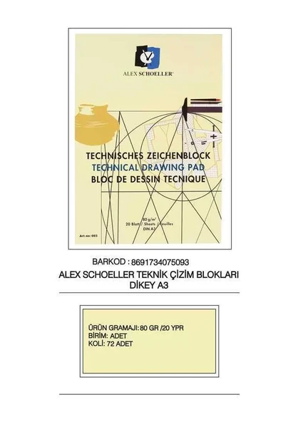 Alex Schoeller Teknik Dik Blok A3 20 Yaprak 80 gr ürün görseli