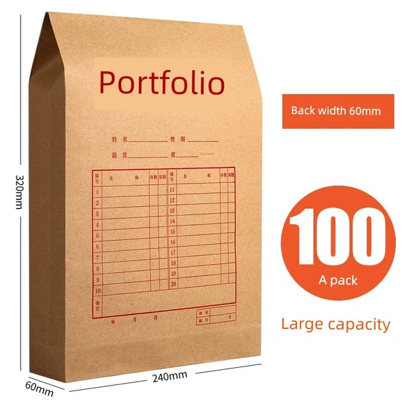 Kraft Kağıt Dosya Çantası - A4 - 100 Paket - 60mm Sırt Genişliği - Büyük Kapasite