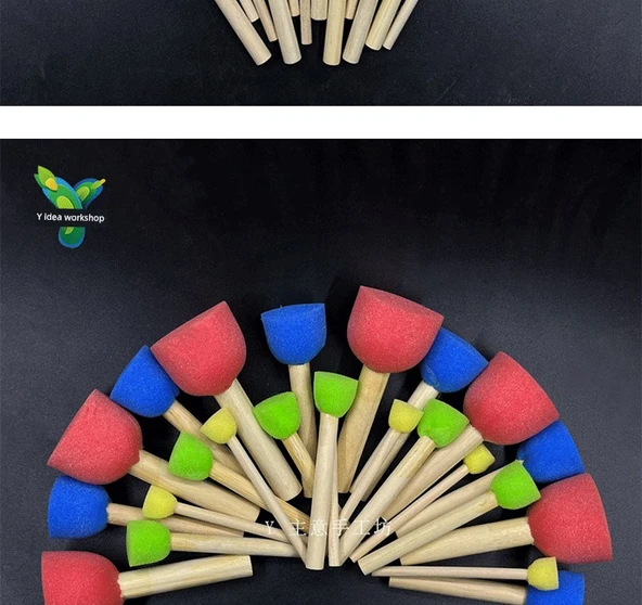 Mantar Şeklinde Sünger Boya Fırçası Seti - 24 Mantar Baş + 24 Renk Boya + Parmak Albümü - 9