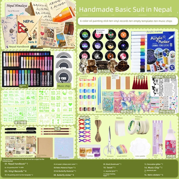 El Yapımı Nepal DIY Albüm Scrapbook Günlük Kiti - Temel Set