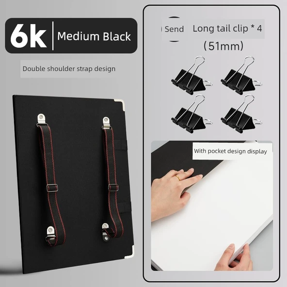 Su Geçirmez 6K Eskiz Defteri - Orta Siyah +4 Uzun Kuyruk Klipsi