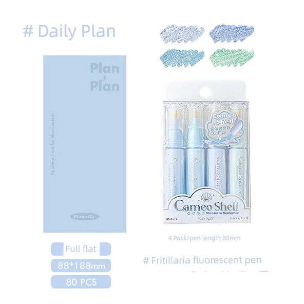 Planwith Saat Girişi Taşınabilir El Hesap Defteri - Mavi + Sylvan Fritillaria Sıralayıcı [4 Paket]
