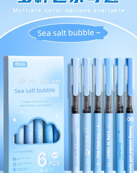 Siyah Sıvı Tükenmez Kalem - 0.5mm - [6'lı Paket] Deniz Tuzu Kabarcığı - 11