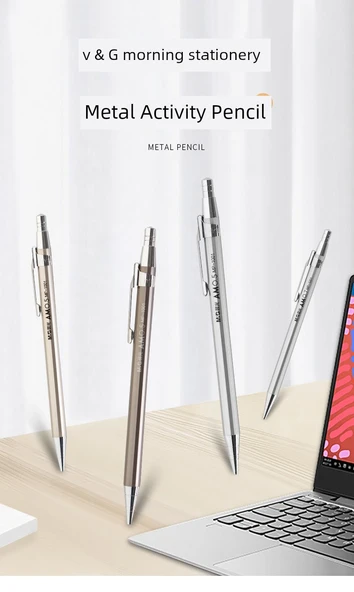 Deli Tam Metal Mekanik Kalem - 0.7mm HB Kurşun - 4 Kalem ve 5 Kurşun Yedeği - 11