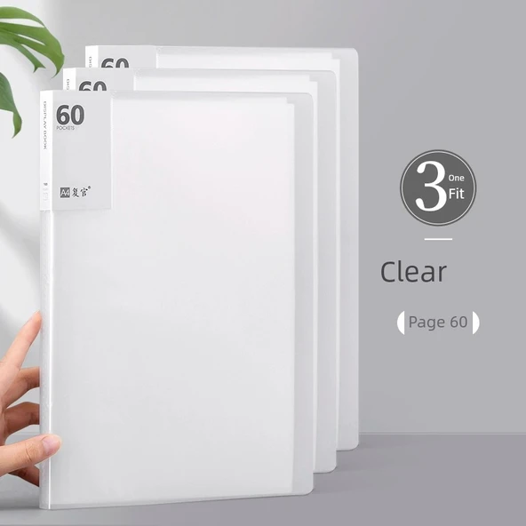 A4 Plastik Dosya Klasörü - Kalınlaştırılmış 60 Sayfa - Beyaz - 3 Paket