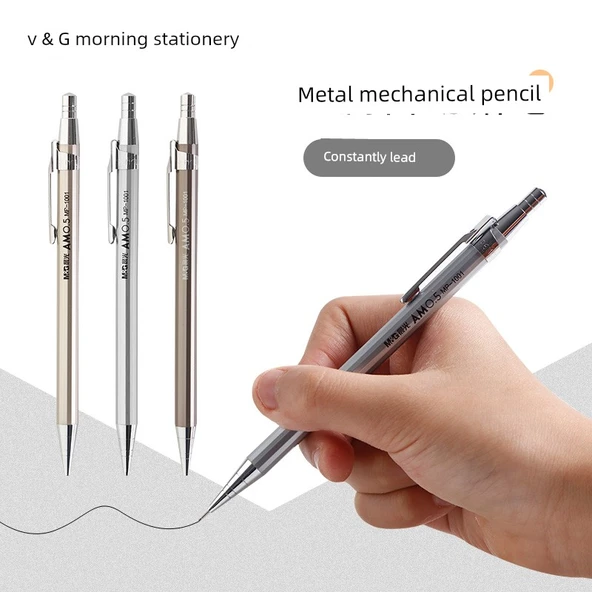 Deli Tam Metal Mekanik Kalem - 0.5mm HB Kurşun - 4 Kalem ve 5 Kurşun Yedeği - 2