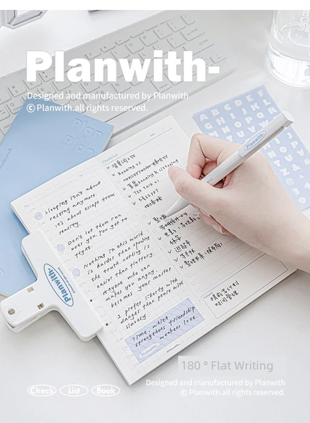 Planwith Saat Girişi Taşınabilir El Hesap Defteri - Gri + Manyetik Klips Kahverengi + Fırça Kalem Beyaz Beş Paket - 11
