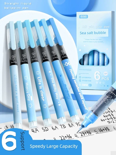 Siyah Sıvı Tükenmez Kalem - 0.5mm - [12'li Paket] Şeftali Kabarcığı + Deniz Tuzu Kabarcığı - 2