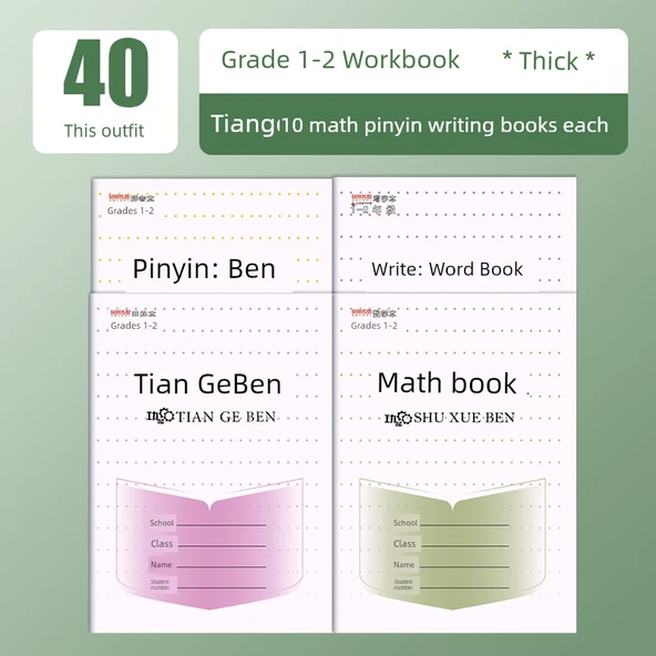 Kalınlaştırılmış Egzersiz Defteri Seti - Tian Ge + Matematik + Pinyin + Yazma - 10 Adet - Toplam 40 Adet