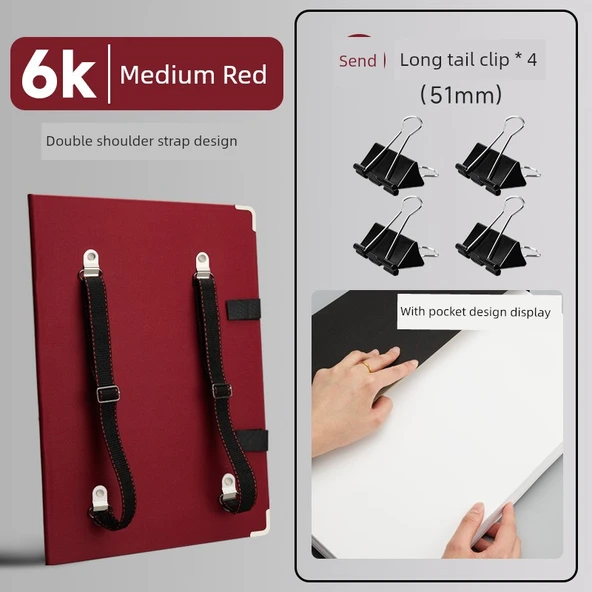Su Geçirmez 6K Eskiz Defteri - Orta Kırmızı +4 Uzun Kuyruk Klipsi