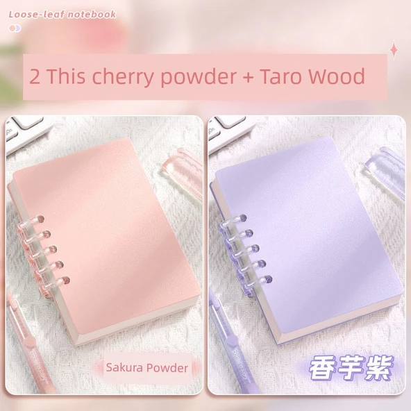 A7 Mini Gevşek Yaprak Defter - 2 Adet/Grayfruit Pudrası + Hibiskus Moru