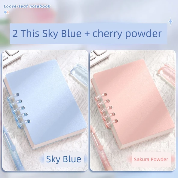 A7 Mini Gevşek Yaprak Defter - 2 Adet/Grayfruit Pudrası + Deniz Gökyüzü Mavisi