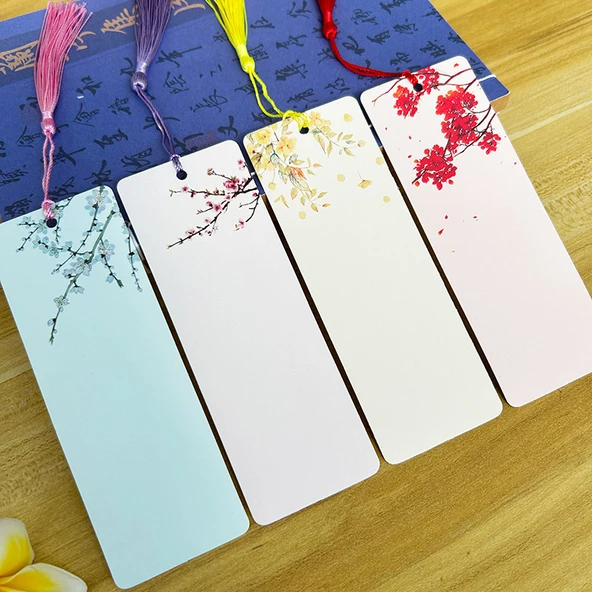 Çin Tarzı DIY Boş Ayraç - Çin Antik Tarzı Çiçekler + Delik Açma + Renkli Püsküller