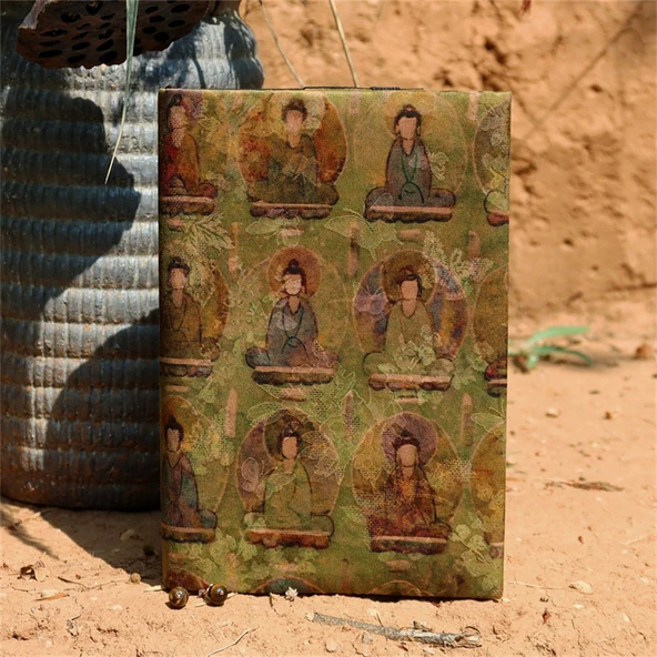 El Yapımı Defter - B6 - Kare Sayfa - Sabit Sayfa - Budist Figürü