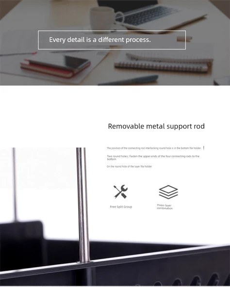 9181 Siyah Metal 3 Katmanlı A4 Dosya Tepsi Düzenleyici - 8