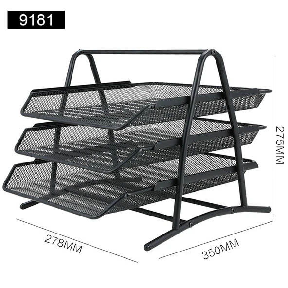 9181 Siyah Metal 3 Katmanlı A4 Dosya Tepsi Düzenleyici