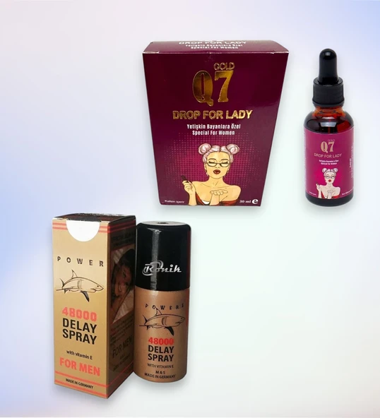 1 Kutu Gold Q7 Özel Bayan istek Artirici Damla 30 ml + Shark power 1 Kutu orjinal 48000 Özel Erkek Gecikme etkili Sprey