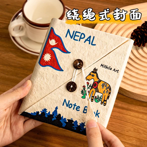 Nepal El Yapımı DIY Defter Malzeme Seti - Orta Kalınlık Zirve - 30+24 Renkli Yağlı Boya Kalemi + Gouline Kalem - 3