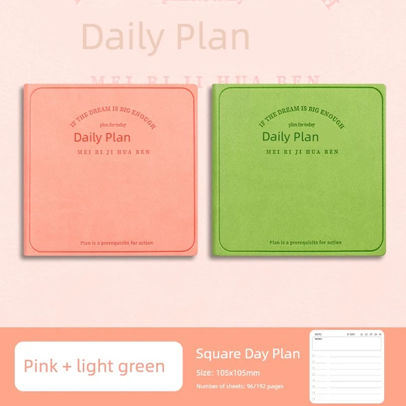 Zaman Öz Disiplin Not Defteri - Günlük Plan - Pembe + Açık Yeşil