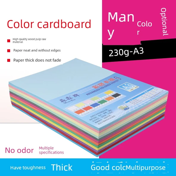 A3 230g Karışık Renk Karton Kağıt - 10 Renk, 5 Sayfa Her Biri - Resim 2