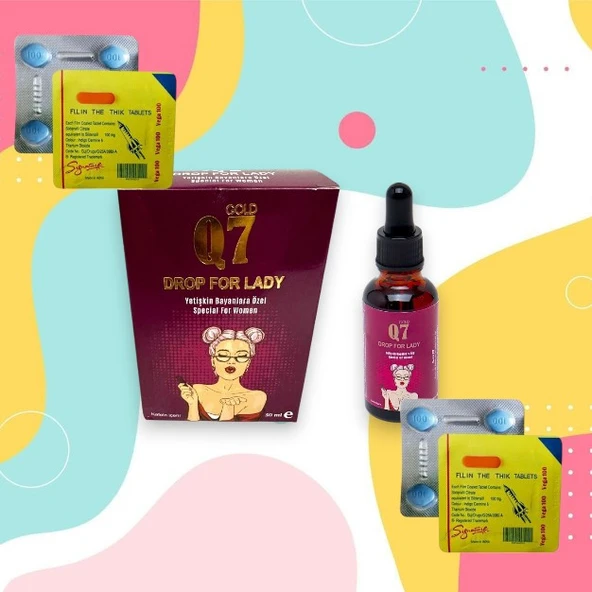 1 Kutu Q7 Gold Özel Bayan Istek Artirici Damla 30 ml +Vega 100MG 4'lü x 2 Dizi Destekleyici Performanse Istek Artirici Tablet