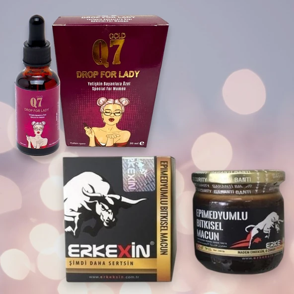 Orjinal Erkexin Ballı Bıtkısel Karışım Macun 43 gr + Q7 Gold 30 ml Kadın Destekleyici ve Istek Arttırıcı Damla