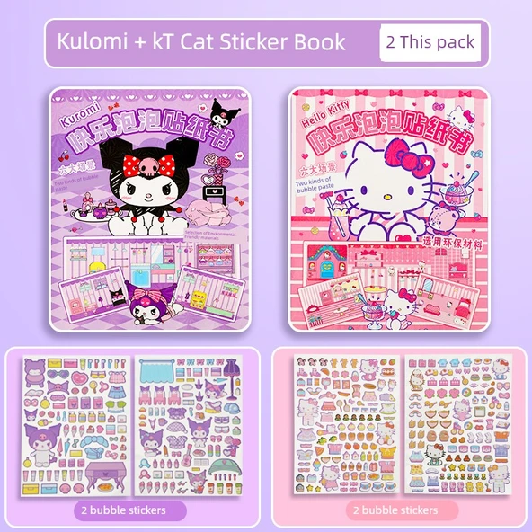 3D Balon Çıkartma Kitabı - 2 Paket [Kumi Mor + KT Kedi] 6 Büyük Manzara + 4 Balon Çıkartma