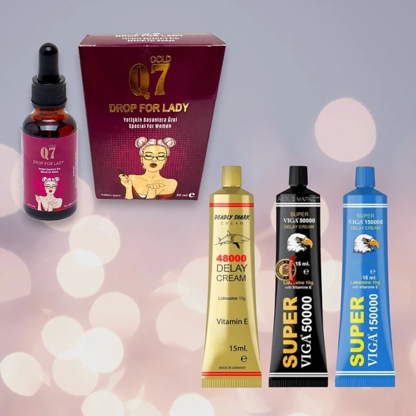 Gold Q7 30 ml Kadın Destekleyici ve Istek Arttırıcı Damla + 3lu SÜPER KARMA Gecikme etkili KREM SETİ