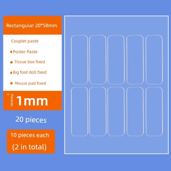 Nano İki Taraflı Yapıştırıcı - Dikdörtgen 20mm x 58mm - 20 Parça