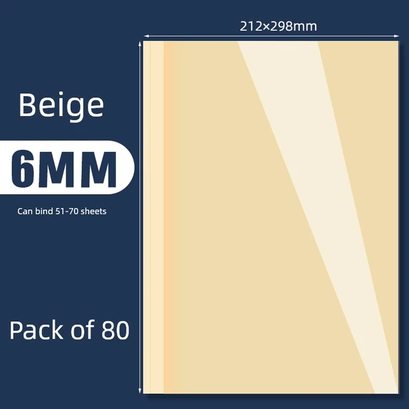 A4 Sıcak Erime Bağlama Kapağı - Bej - 6mm - 80 Yaprak 36-50