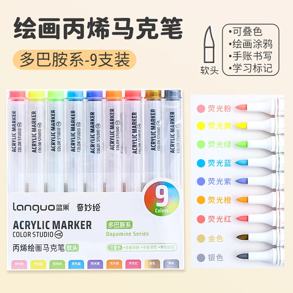 Akrilik Marker Kalem Seti - Dopamin 9 Renk
