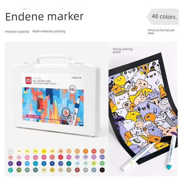 Akrilik Marker Kalem Seti - 48 Renk - Yuvarlak Saplı - Kutu
