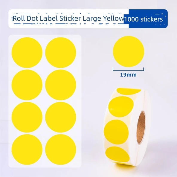 Yuvarlak Renk Kodlama Etiketleri - 19mm Çap Sarı - 1000 Etiket/Rulo