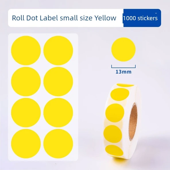 Yuvarlak Renk Kodlama Etiketleri - 13mm Çap Sarı - 1000 Etiket/Rulo