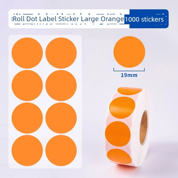 Yuvarlak Renk Kodlama Etiketleri - 19mm Çap Turuncu - 1000 Etiket/Rulo