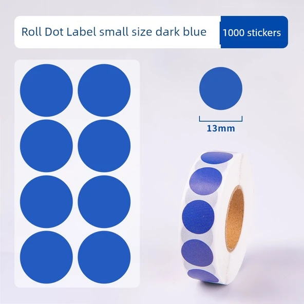 Yuvarlak Renk Kodlama Etiketleri - 13mm Çap Mavi - 1000 Etiket/Rulo