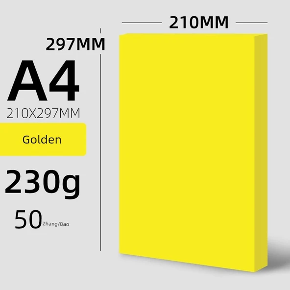 A4 230g Altın Sarı Karton Kağıt - 100 Yaprak 10 Renk Fotokopi Kağıdı