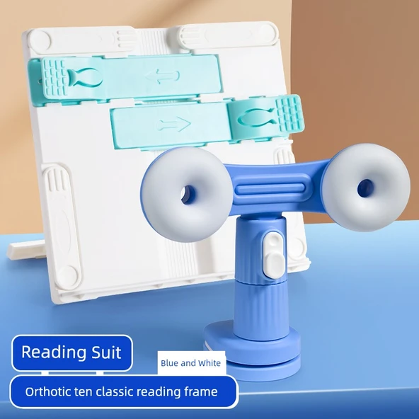 Çocuklar için Ayarlanabilir Kitap Tutucu - Pozitif Tutum Seti Mavi ve Beyaz Okuma Çerçevesi + Mavi Düzeltici