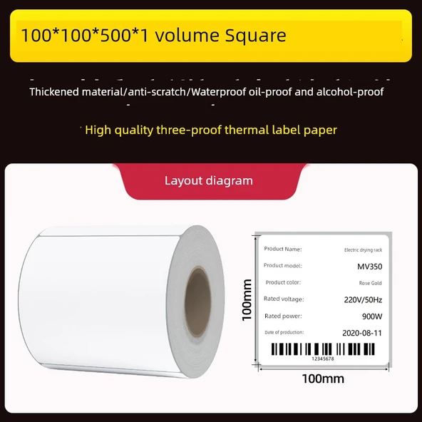 Guanhao Üç Koruma Beyaz Arka Planlı Termal Etiket 100x100mm - 500 Adet - 1 Rulo